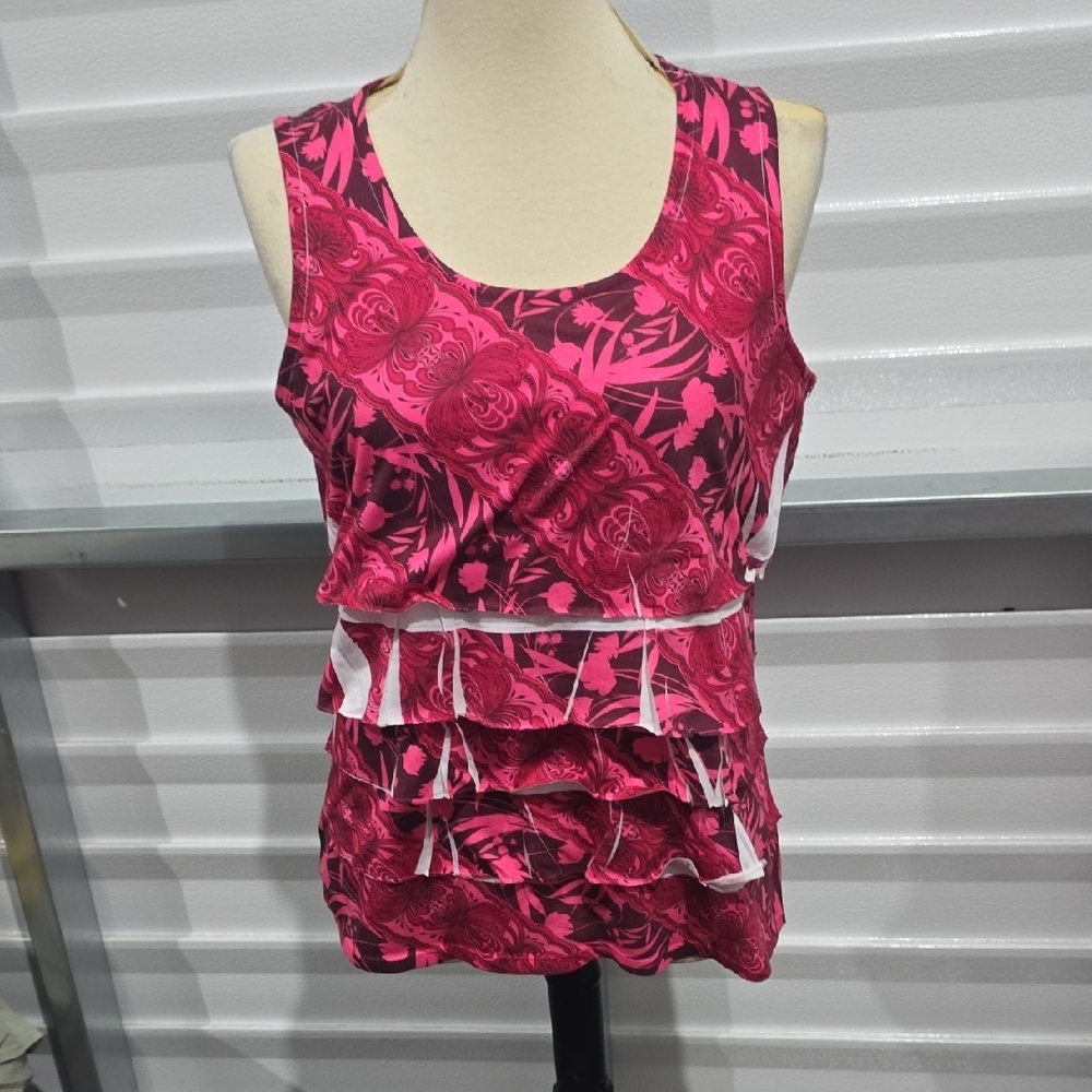 Coldwater Creek Pink Ruffled Sleeveless Tank Top